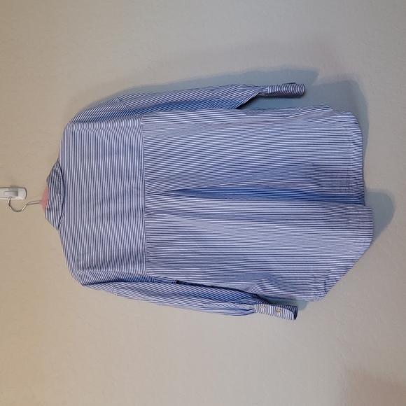 Zara Blue White Stripe Top 3/4 Sleeve With Gold Oversized Button Down Size XS - Picture 14 of 17